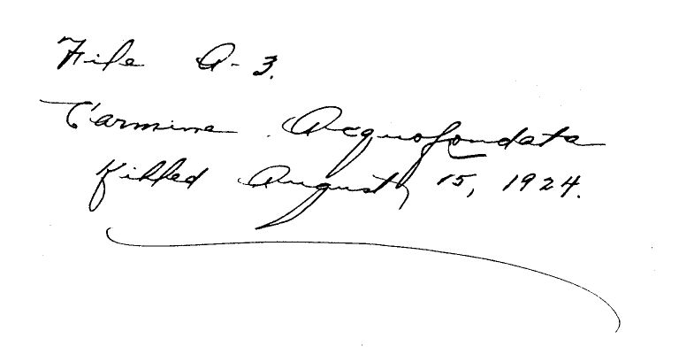 File Envelope : File A-3 Carmine Acquafondata killed August 15, 1924