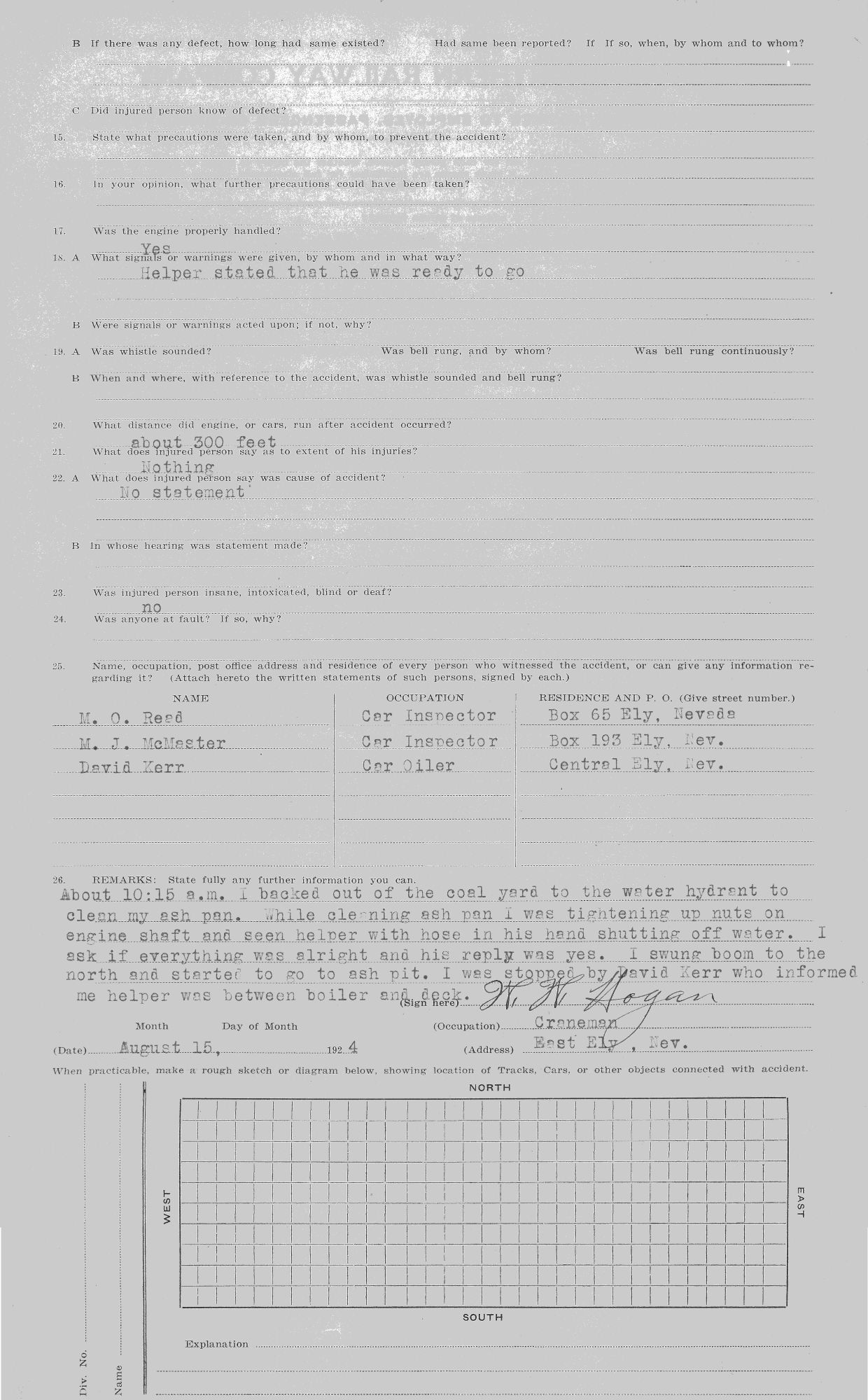 Accident Report by W.W. Hogan pg2